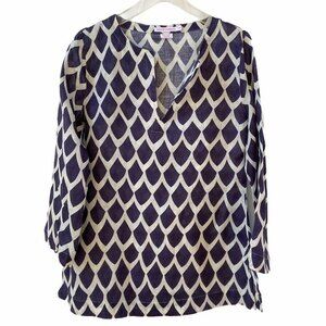 Island Company Linen Printed Navy WhiteTunic M